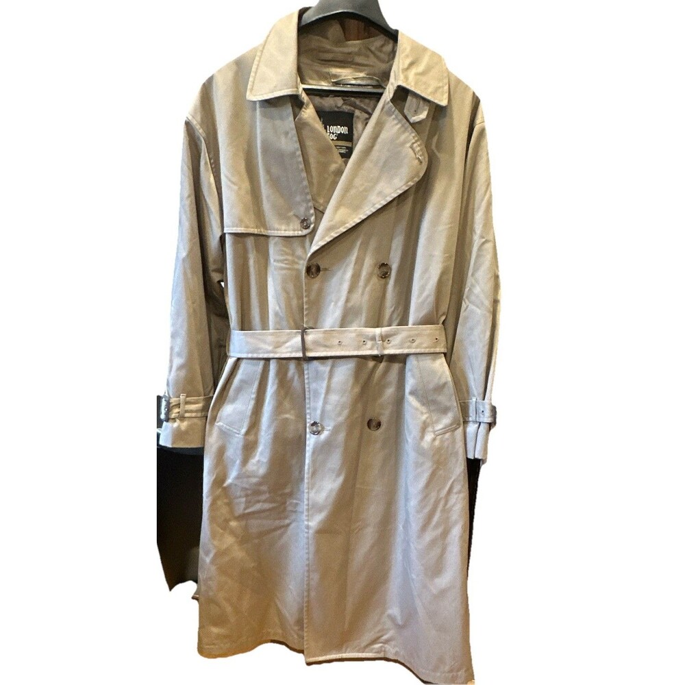 London Fog Mens 40 Long Trench Coat Beige Belted Double Breasted Thinsulate